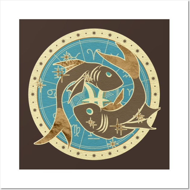 Vintage Pisces Zodiac Art Wall Art by Nartissima